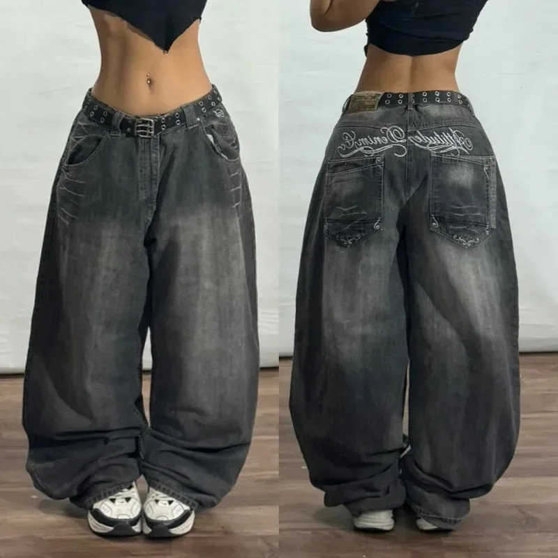 Y2K Fashion New Women Letter Print Baggy Jeans Streetwear Vintage