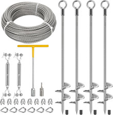 4 Pcs 30" Heavy Duty Ground Anchors Shed Anchor Kit With1/4 Stainless Steel Cabl