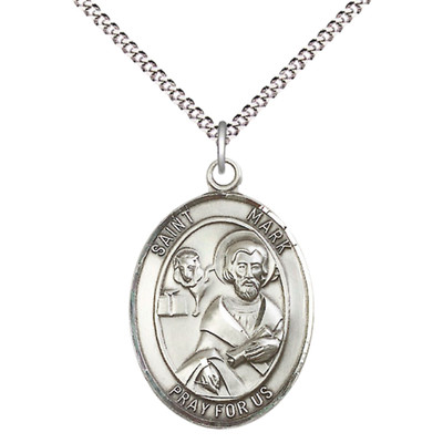 Sterling Silver Saint Mark the EvangeliSaint Medal 18'' Lobster Clasp Necklace