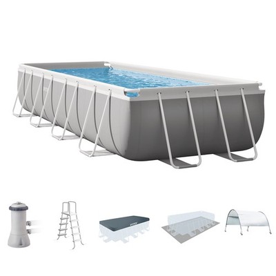 Intex 16' x 42'' Prism Frame Rectangular Above Ground Swimming Pool Set w/ Canopy