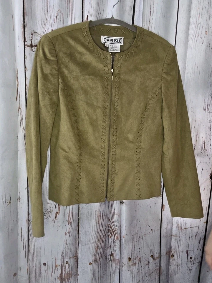 CARLISLE - Guante Chaqueta de Cuero Gamuza Suave en Verde Oliva Con Cordones RARA Talla 6 Foto 4 de 4