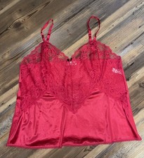 Vintage Applause Satin Red Rosette Lace Camisole Lingerie Sz. 36