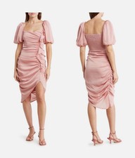 New With Tags ASTR the Label Puff Sleeve Ruched Dusty Rose Midi Dress SIZE L