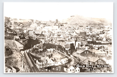 c1875 Gold Hill NV RPPC Panoramic City View Comstock Lode Virginia Truckee RR