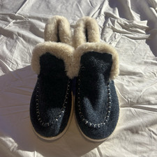 Women s Blue Slip-On Faux Fur Lined Slippers Non-Slip Rubber Sole EU 38