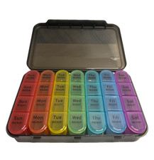 7 Day Weekly Pill Organizer 28 Compartment 4 Times Daily Large Travel Case