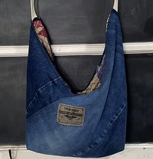 Handmade Denim Hobo Handbag Upcycled Jean Purse Shoulder Bag with Kantha Lining