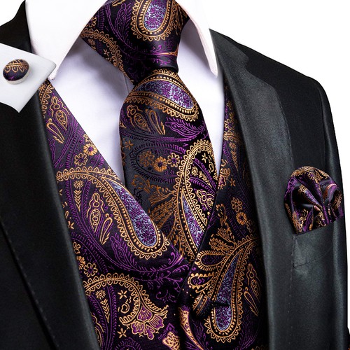 Men's Tuxedo Vest & Bowtie/Necktie Set, Classic Formal Waistcoat Paisley Floral - Picture 65 of 224