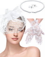 4 Pcs Tea Party Fascinator Hat Set for Women Lace Glove Pearl Set