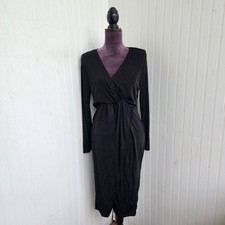 NWT Boohoo Slinky Twist Detail Midi Long Sleeve Dress Black Sz L