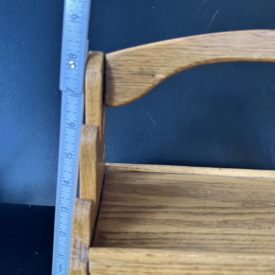 Vintage Wooden Sewing Box Caddy with Handle & Drawer, Rustic Wood Craft Storage  - Image 2 of 4