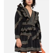 Ulla Johnson Handmade Anais Embroidered Ruffle Mini Dress Navy Tiered Cotton 2