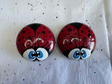 Artisan Painted Rock  2 Lady Bug Set Dot Art A