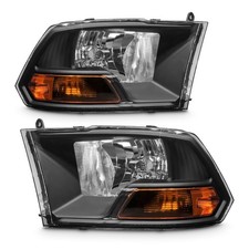 Pair Headlights For 2009-2012 Dodge Ram 1500 2500 3500 Black Headlamps Lhrh
