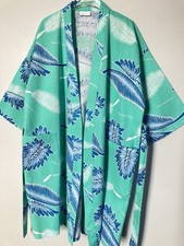 Vintage Sheraton Waikiki Hotel Kimono Robe Hawaiian Monstera Palm Leaves OSFM