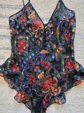 Size Med Victoria  s Secret Gold Label Floral Teddy Baby Doll Sheer Vtg Lingerie