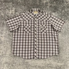 Wrangler Western Shirt Mens 2XL XXL Beige Plaid Pearl Snap Short Sleeve Cowboy