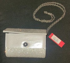 Kelly  Katie Silver Beaded Rhinestone Clutch Bag with Chain Strap