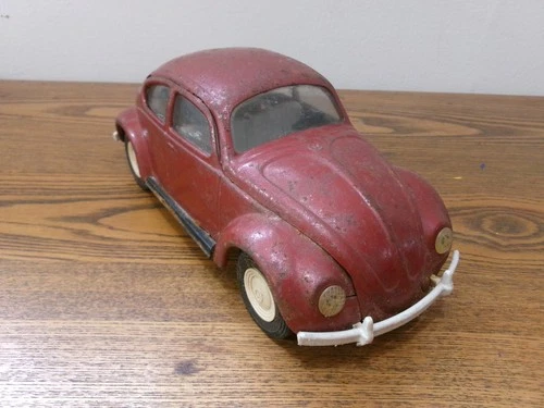 Tonka Volkswagen Bug Beetle 1960's Burgundy Pressed Steel Toy Car Rusty 8.5" VTG