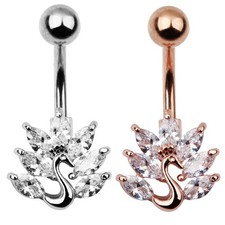 Stainless Steel Peacock Zircon Crystal Belly Button Ring Navel Piercing Jewelry!