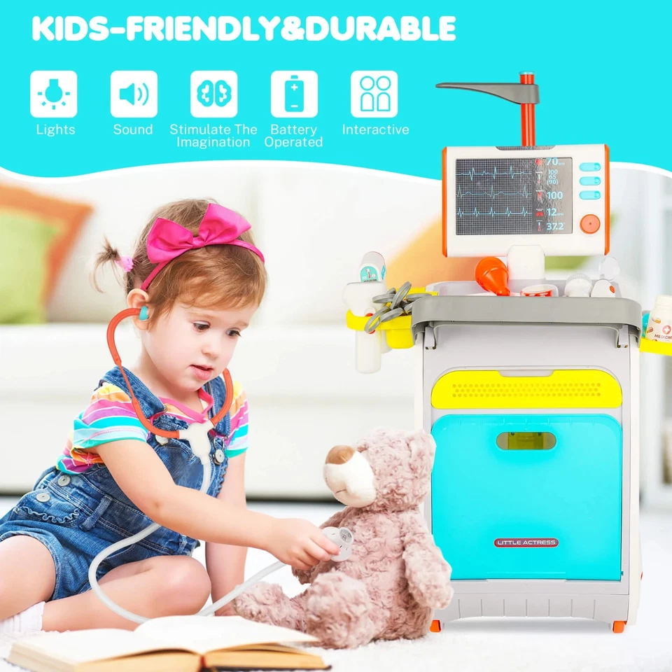 Play Doctor Kit for Kids Pretend Medical Set with Cart. In White/Red Deluxe Set - Image 4 of 4