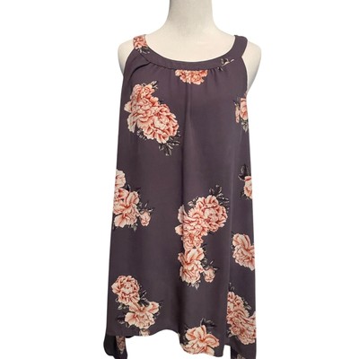 Torrid Georgette High Neck Tank Womens Size 1X Gray Floral Goddess Neck Top