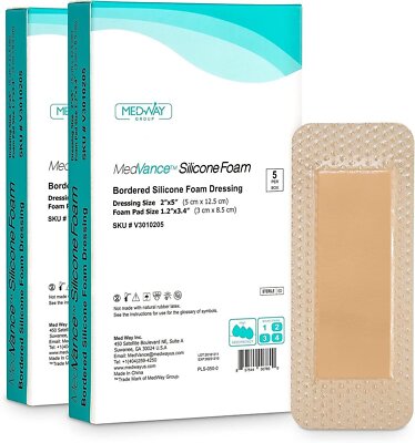 MedVance Silicone Bordered Adhesive Wound Dressing, 2''x5'', Box of 10