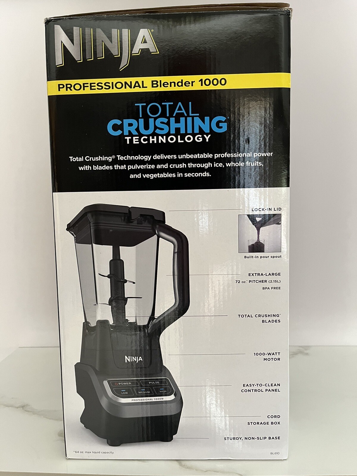 Ninja BL610 Professional Countertop Blender 1000W 72oz Pitcher w/pour