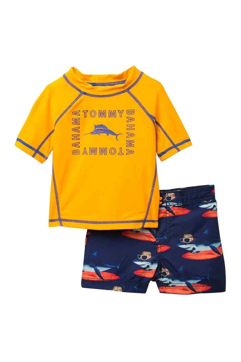 Tommy Bahama Toddler 18M Boy s 2 Pc S S Rash Guard Swimsuit Trunks