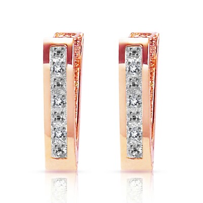 14K. SOLID GOLD OVAL HUGGIE EARRING WITH DIAMONDS (Rose Gold)