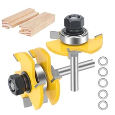 1/4" Shank Tongue and Groove Router Bit 2Pcs 3 Teeth Adjustable T Shape Bits