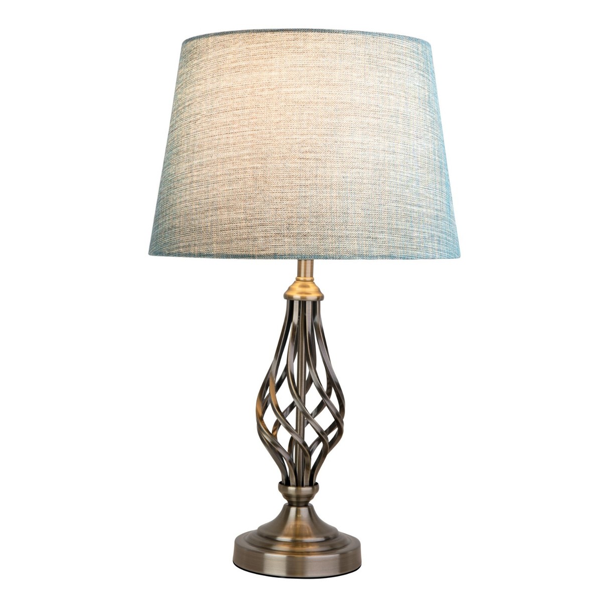 Table Lamp Queenswood Barley Twist Antique Brass with Blue