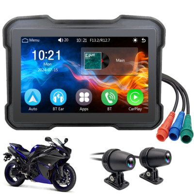 5''IPS Touch Screen Portable Motorcycle Navigator GPS Wireless CarPlay Camera DVR