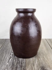 Vintage Brown Salt Glazed Stoneware Crock Jar Rustic 8.5" Primitive Pottery Vase