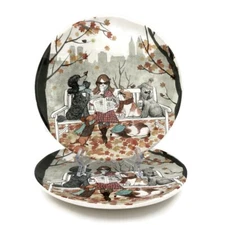 Pier 1 LAZY SUNDAY PUPS Salad / Dessert Plates (2) Dogs Autumn NYC MINT Cond.
