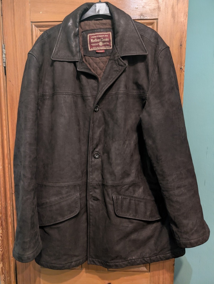 Marlboro Classics Heavy Brown Leather Jacket Button Up Front size