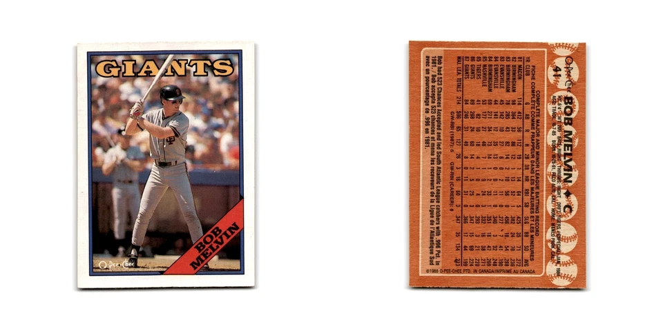 Bob Melvin 1988 O-Pee-Chee #41 San Francisco Giants Baseball Card NM - Image 3 of 3