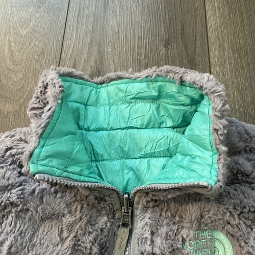The North Face Girls L 14-16 Full Zip Reversible Puffer Jacket Green Gray - Picture 12 of 14