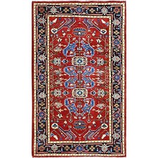 2'10" x 4'7" Barn Red Seeripe Heris Design Soft Wool Hand Knotted Rug R85511