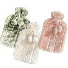 FAUX FUR WATER HOT WATER BOTTLE Soft Cosy Removable Cover Bag Winter Warmer UK