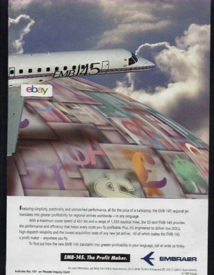 EMBRAER EMB 145 REGIONAL JET 2 PG 1996 IN ANY LANGUAGE PROFITABLE AD