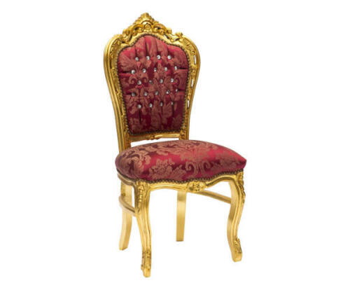 Fauteuil Chaise Feuille Or Tissu Damassé Style Baroque Doré Chair - Afbeelding 1 van 1