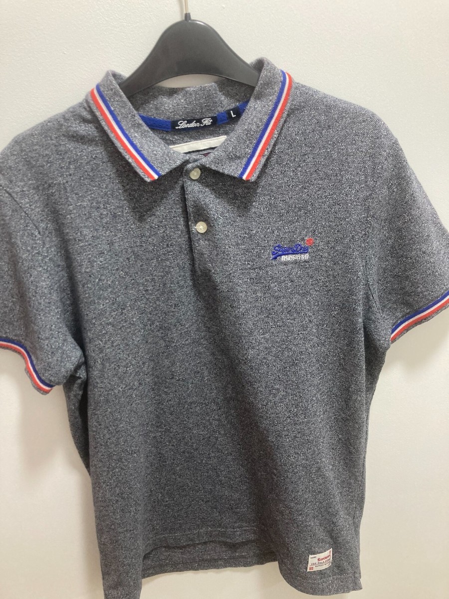 Polo Superdry Men Cotton 100% Size L London Fit Gray Color