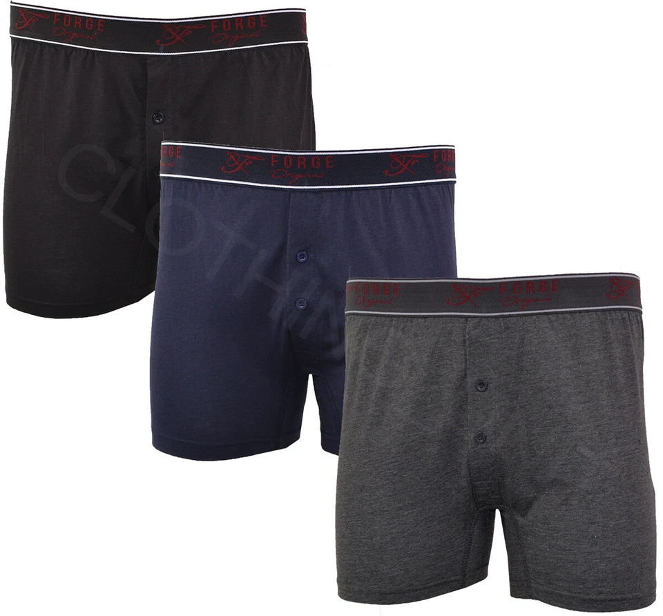 FORGE ORIGINAL Mens Forge 3 Pack Boxer Shorts Cotton Rich Underwear Classic S M L XL XXL