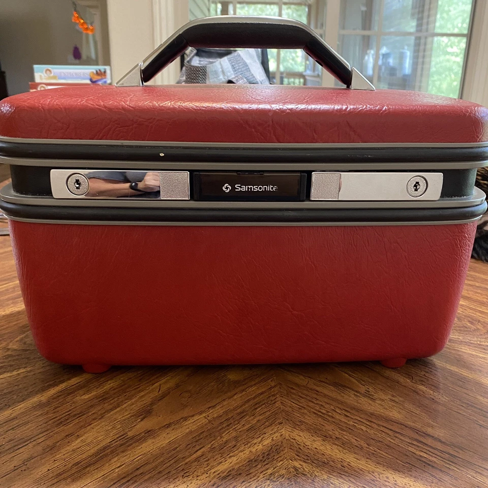 Samsonite Silhouette RED BURGUNDY Train Case Makeup with Mirror SEE - Image 2 of 4
