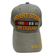 US Military Desert Storm Veteran Ribbon Vet Brim Khaki Baseball Cap Hat