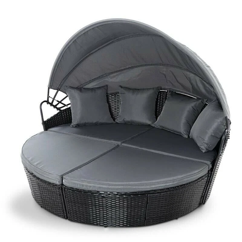 Rattan Outdoor Wicker Sun Lounger Garden Patio Sofa Day Bed Canopy Furniture Set - Image 1 of 4