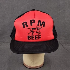 RPM Beef Snapback Hat Mesh Back One Size Red Black Cap Cow Meat Flat Bill