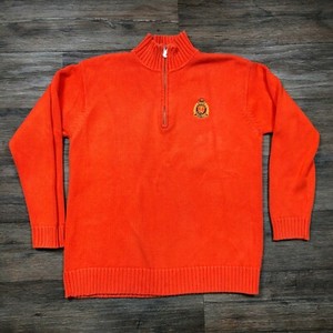 orange quarter zip pullover