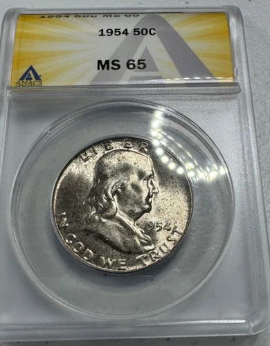 1954  Franklin US Half Dollar,   MS65 by ANACS,   a SUPERB looking coin!!!!